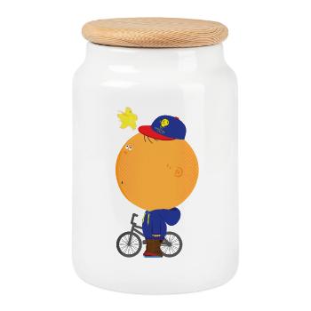 Sunlit Orange Cyclist Hoodie - Keksdose mit Holzdeckel - Weiß - Vorne