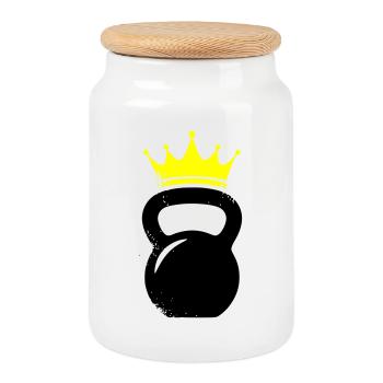 Logo de la salle de sport Kettlebell Crown - Boîte à biscuits avec couvercle en bois - blanc - Devant