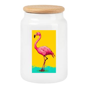 Flamant - Boîte à biscuits avec couvercle en bois - blanc - Devant