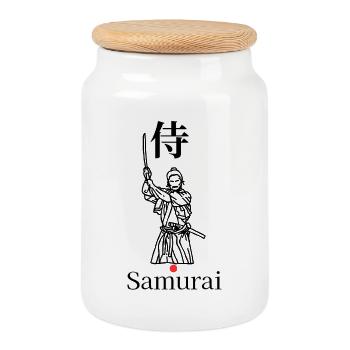 Samurai Symbol Minimal Schwarz Weiß Rot - Keksdose mit Holzdeckel - Weiß - Vorne