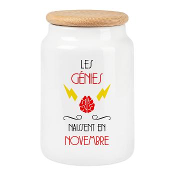les génies naissent en Novembre - Naissance - Boîte à biscuits avec couvercle en bois - blanc - Devant