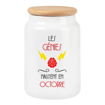 les génies naissent en Octobre - Anniversaire - Boîte à biscuits avec couvercle en bois - blanc - Devant