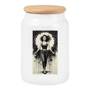 Monochrome Sirene und Iron Halo - Keksdose mit Holzdeckel - Weiß - Vorne