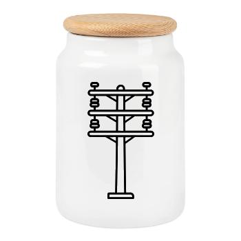 power pole - Cookie Jar with Wooden Lid - white - Front