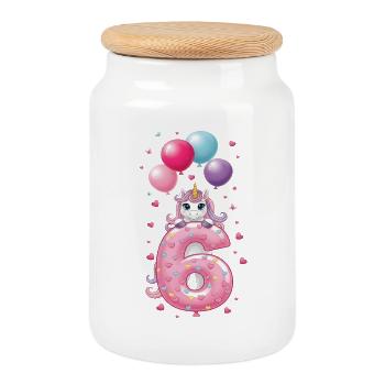 6e anniversaire de la fille Twiny Unicorn 6e - Boîte à biscuits avec couvercle en bois - blanc - Devant