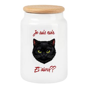 Chat noir et texte rouge audacieux - Boîte à biscuits avec couvercle en bois - blanc - Devant