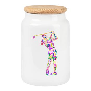 Golf Golfer Colorful Women Kids Girls Golfers - Cookie Jar with Wooden Lid - white - Front