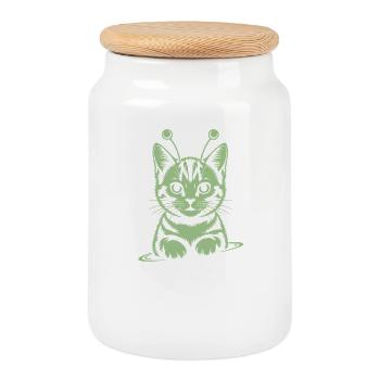 Chat Spatial Pattes Astrales - Boîte à biscuits avec couvercle en bois - blanc - Devant