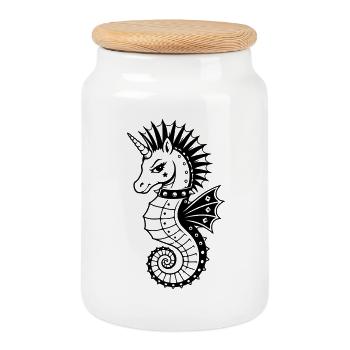 Punk Einhorn Seepferdchen Motiv - Keksdose mit Holzdeckel - Weiß - Vorne