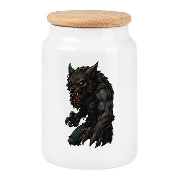 Dark Werewolf Warrior - Cookie Jar with Wooden Lid - white - Front
