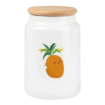 Ananas Ange - Douceur Fruitée - Boîte à biscuits avec couvercle en bois - blanc - Devant