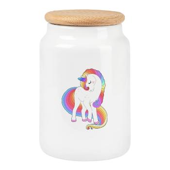 Enchanted Rainbow Mane Unicorn - Cookie Jar with Wooden Lid - white - Front