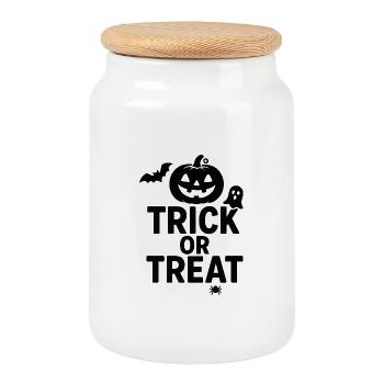 Halloween Trick or Treat - Cookie Jar with Wooden Lid - white - Front