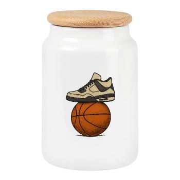 Sneaker Over Basketball Street Art - Cookie Jar with Wooden Lid - white - Front