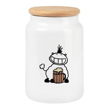 Mouton bière - Boîte à biscuits avec couvercle en bois - blanc - Devant
