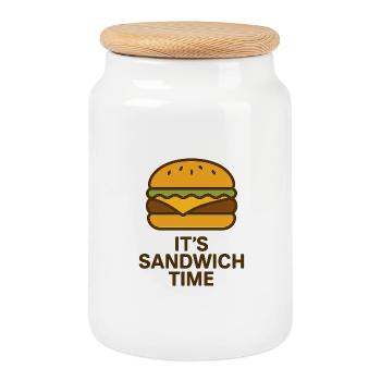 It´s Sandwich Time Motivational Design - Keksdose mit Holzdeckel - Weiß - Vorne