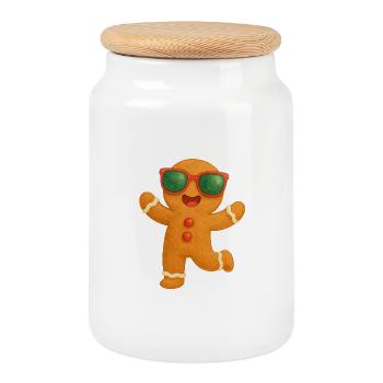 Sunglasses Gingerbread Fun - Cookie Jar with Wooden Lid - white - Front