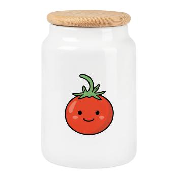 Sourire de tomate kawaïenne - Boîte à biscuits avec couvercle en bois - blanc - Devant