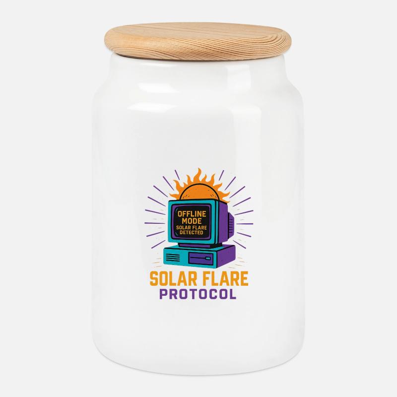Retro Tech Solar Flare Protokoll T-Shirt - Keksdose mit Holzdeckel - Weiß