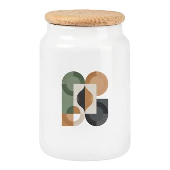 Geometrische Yin Yang Kreis Kunst - Keksdose mit Holzdeckel - Weiß - Vorne