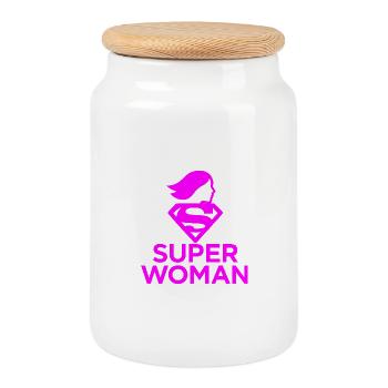 Superwoman Logo Radiant Pink - Cookie Jar with Wooden Lid - white - Front