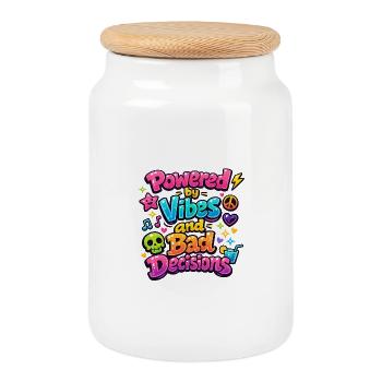 Powered by Vibes - Cookie Jar with Wooden Lid - white - Front