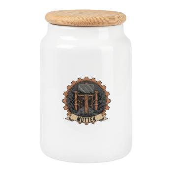 Mottek Bergbau Tunnel Logo - Keksdose mit Holzdeckel - Weiß - Vorne