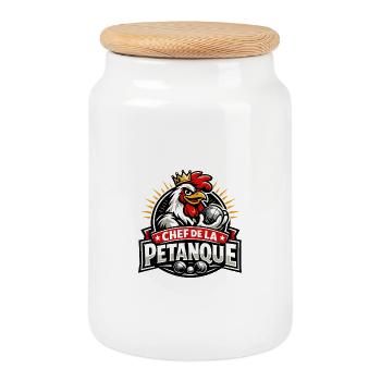 Chef de la Pétanque Couronné - Boîte à biscuits avec couvercle en bois - blanc - Devant