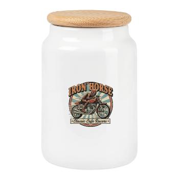 Rennfahrer Iron Horse Design - Keksdose mit Holzdeckel - Weiß - Vorne