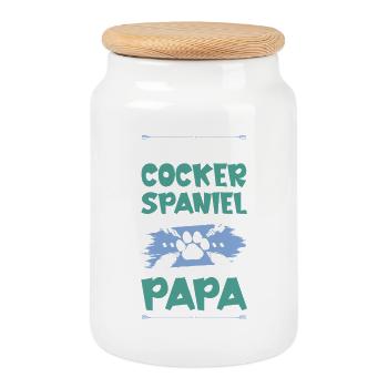 Cocker Spaniel chiens papa - Boîte à biscuits avec couvercle en bois - blanc - Devant