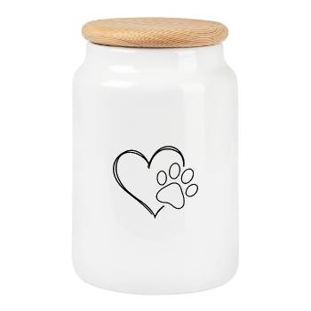 Heart and paw - Cookie Jar with Wooden Lid - white - Front