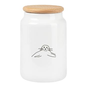 phoques phoques phoques animaux - Boîte à biscuits avec couvercle en bois - blanc - Devant