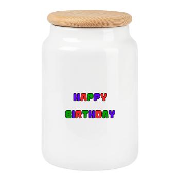 HAPPY BIRTHDAY. HAPPY BIRTHDAY. ANNIVERSARY. - Cookie Jar with Wooden Lid - white - Front