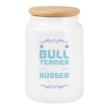 Bull Terrier Dog Saying - Cookie Jar with Wooden Lid - white - Front