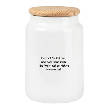Le café d’abord - Boîte à biscuits avec couvercle en bois - blanc - Devant