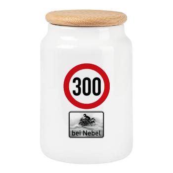 Tempolimit: 300 km/h bei Nebel (Biker Humor) - Keksdose mit Holzdeckel - Weiß - Vorne
