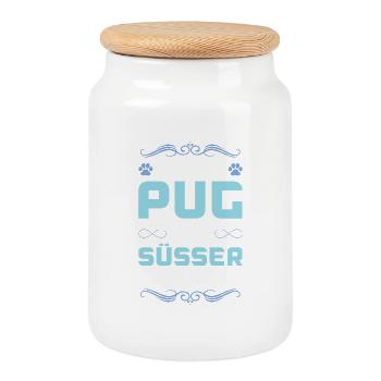 Pug Pug Dog Saying - Cookie Jar with Wooden Lid - white - Front