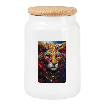 Lion Pop Art - Boîte à biscuits avec couvercle en bois - blanc - Devant
