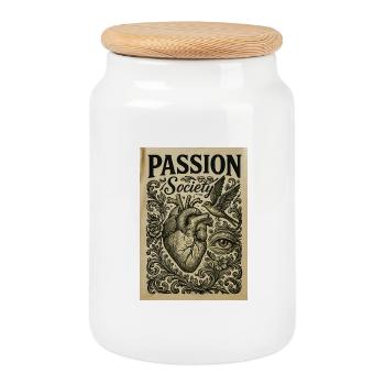 Motif vintage de cœur et de passion - Boîte à biscuits avec couvercle en bois - blanc - Devant