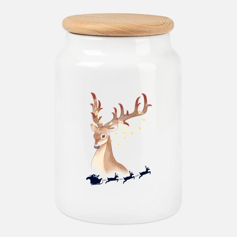 Lights deer in the winter forest - Cookie Jar with Wooden Lid - white