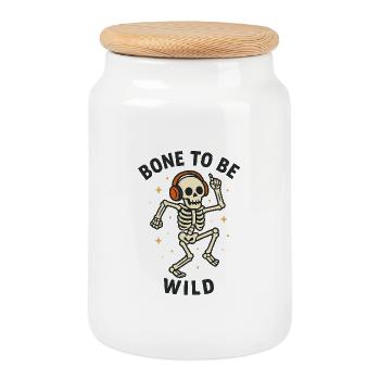 Bone to be Wild - Conception de squelette drôle d’Halloween - Boîte à biscuits avec couvercle en bois - blanc - Devant