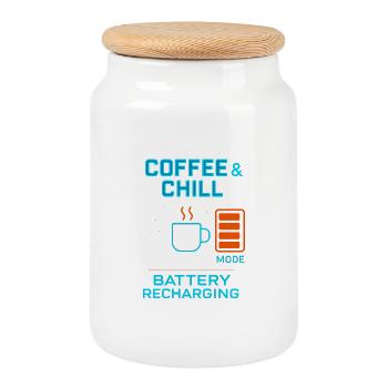 Coffe and chill battery recharging - Cookie Jar with Wooden Lid - white - Front