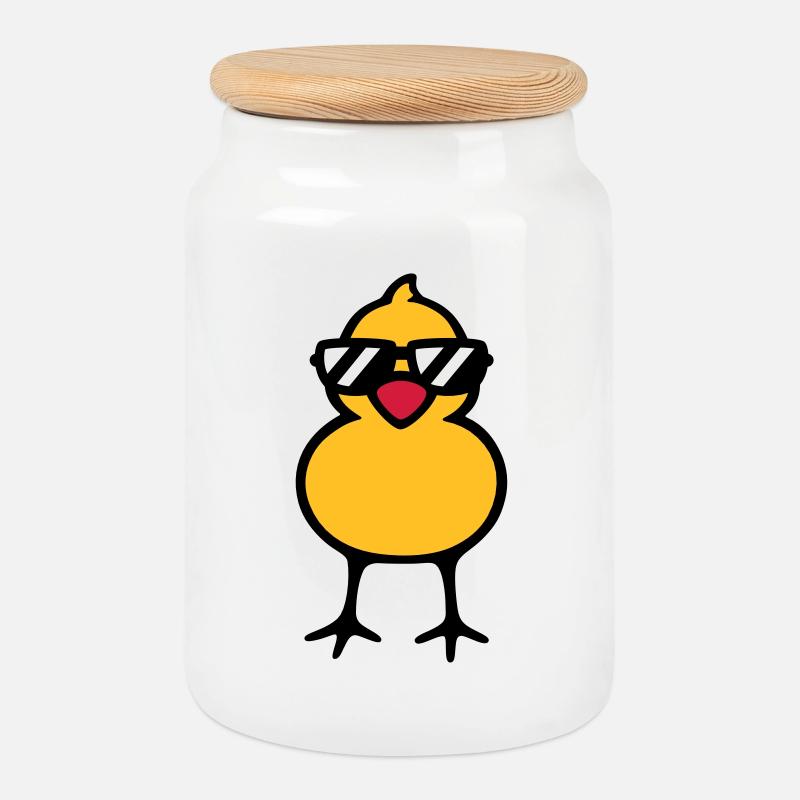cool chick (rd) - Cookie Jar with Wooden Lid - white