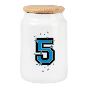 Numéro cinq décoré d’étoiles - Boîte à biscuits avec couvercle en bois - blanc - Devant
