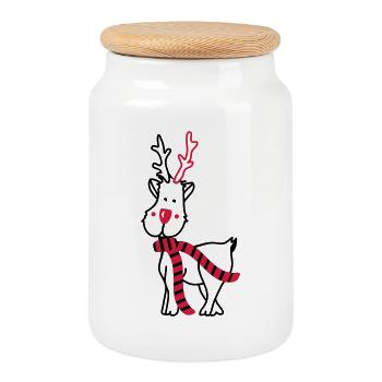 Reindeer with Scarf - Cookie Jar with Wooden Lid - white - Front
