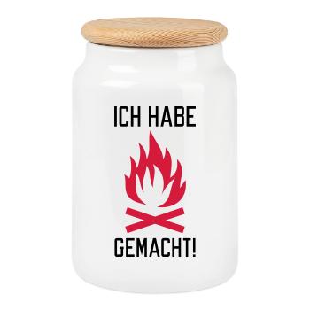 Ich habe Feuer gemacht - Keksdose mit Holzdeckel - Weiß - Vorne