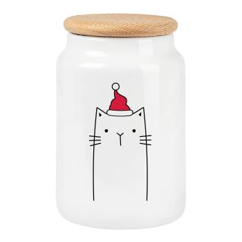 Cat Nicholas Christmas cap gift idea - Cookie Jar with Wooden Lid - white - Front