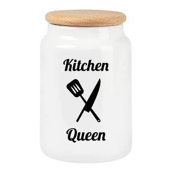 Kitchen Queen - Boîte à biscuits avec couvercle en bois - blanc - Devant
