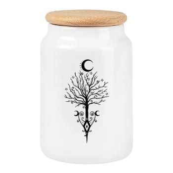 Tree Moon Night Stars Moon Tree - Cookie Jar with Wooden Lid - white - Front