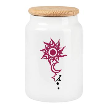 Tattoo with sun, moon and stars. - Cookie Jar with Wooden Lid - white - Front